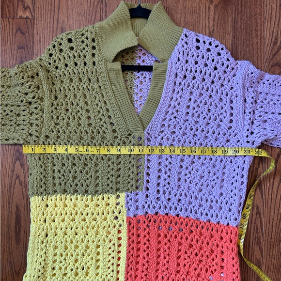 Zara Oversized Colorblock Patchwork Crochet Chunky Knit Granny Square Sweater S - Picture 12 of 15